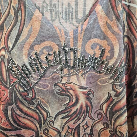 Harley Davidson Rare Cyber Grunge Baby Tee Sz 2W - Picture 2 of 4